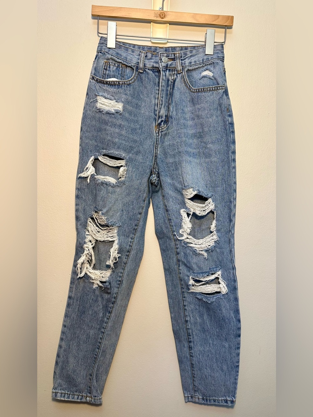 SHEIN Distressed High Rise Jeans Blue Denim Size XS (2) Inseam 26”